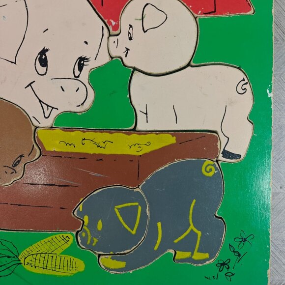 Vintage Playskool Wooden Puzzle Mama Pig with Piglets Complete 60s 70s - Picture 2 of 5